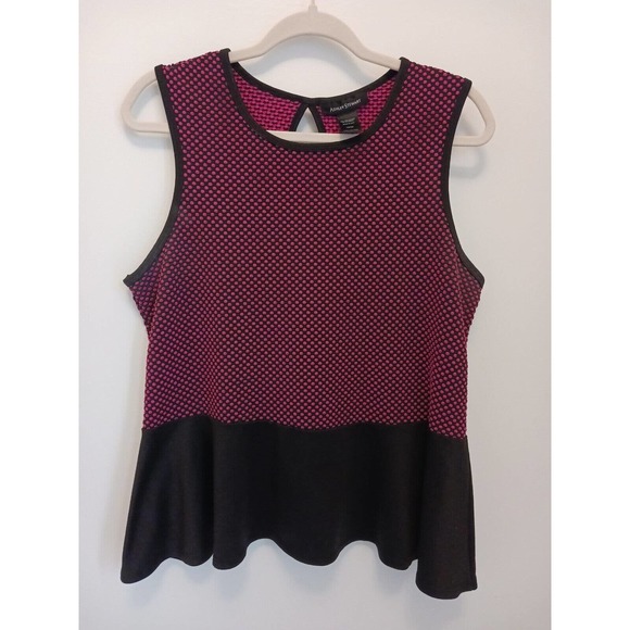 Ashley Stewart Pink Black Polka Dot Top Short Sleeve Size 18-20 Shirt Keyhole - Picture 1 of 10